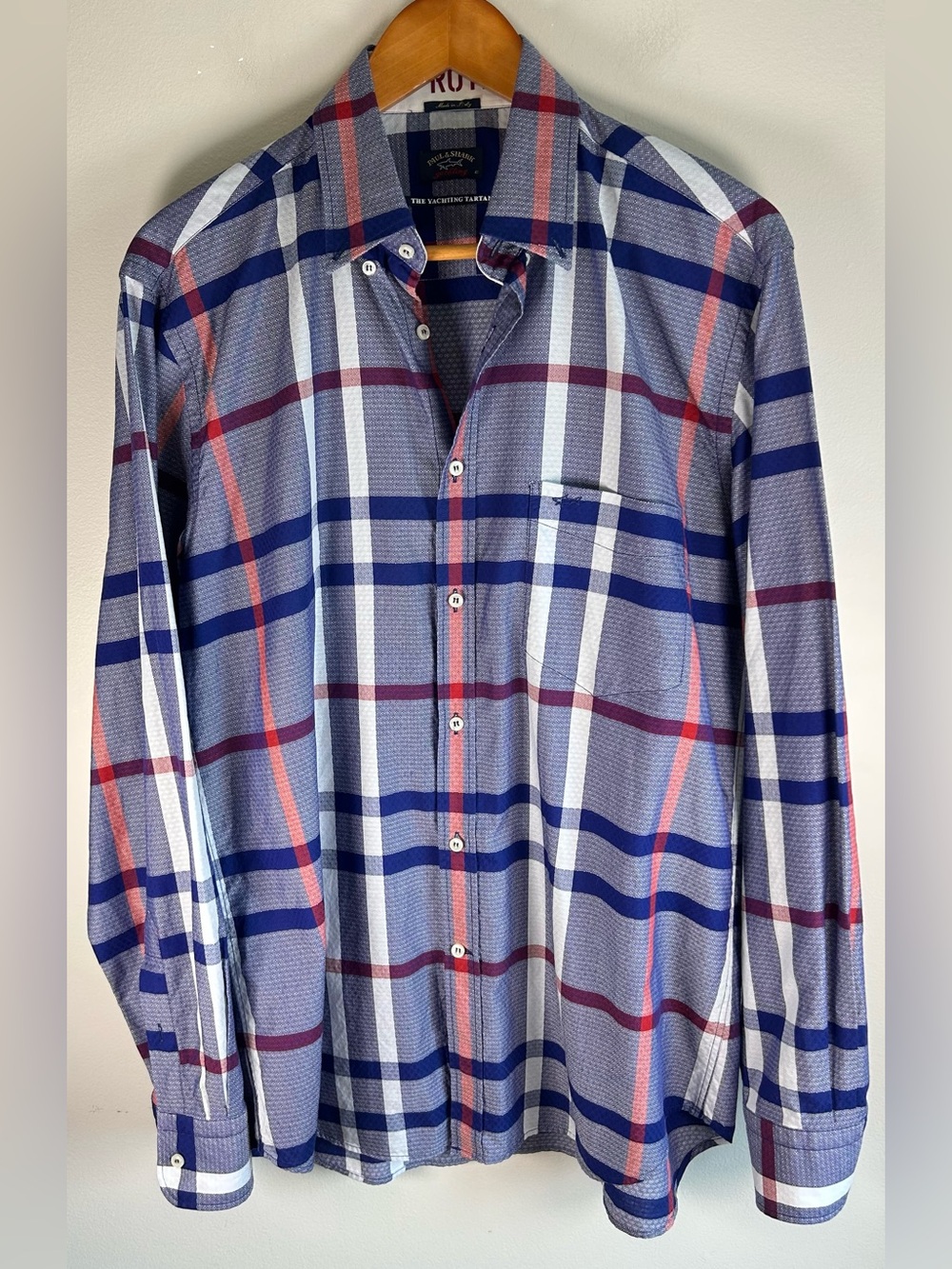 Paul & Shark Men’s Yachting Tartan Men’s Button Up Shirt Size L Royal Yacht Club